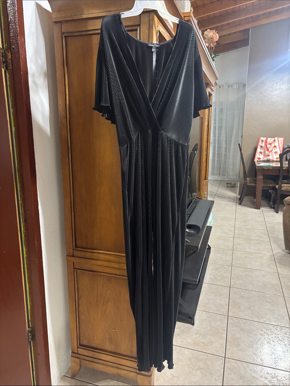 Elegant Black Pleated Wrap-Front Women's Jumpsuit
